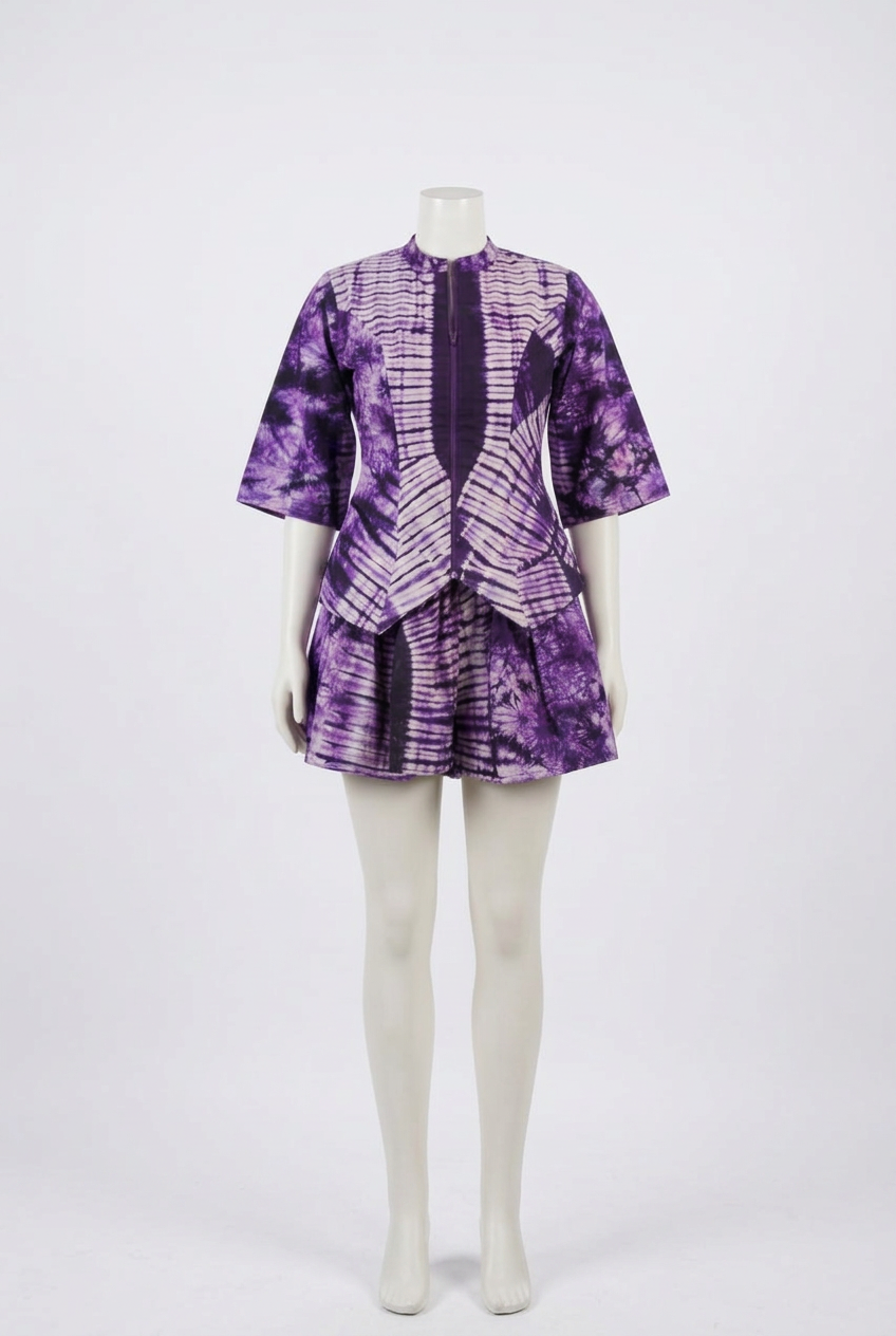 Purple Batik Short-Sleeve Set on a mannequin