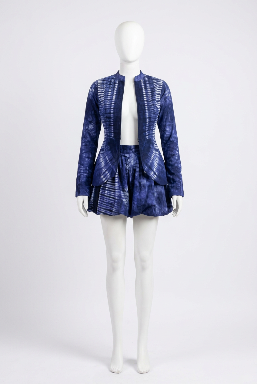Deep-Blue Batik Long-Sleeve Set on a mannequin
