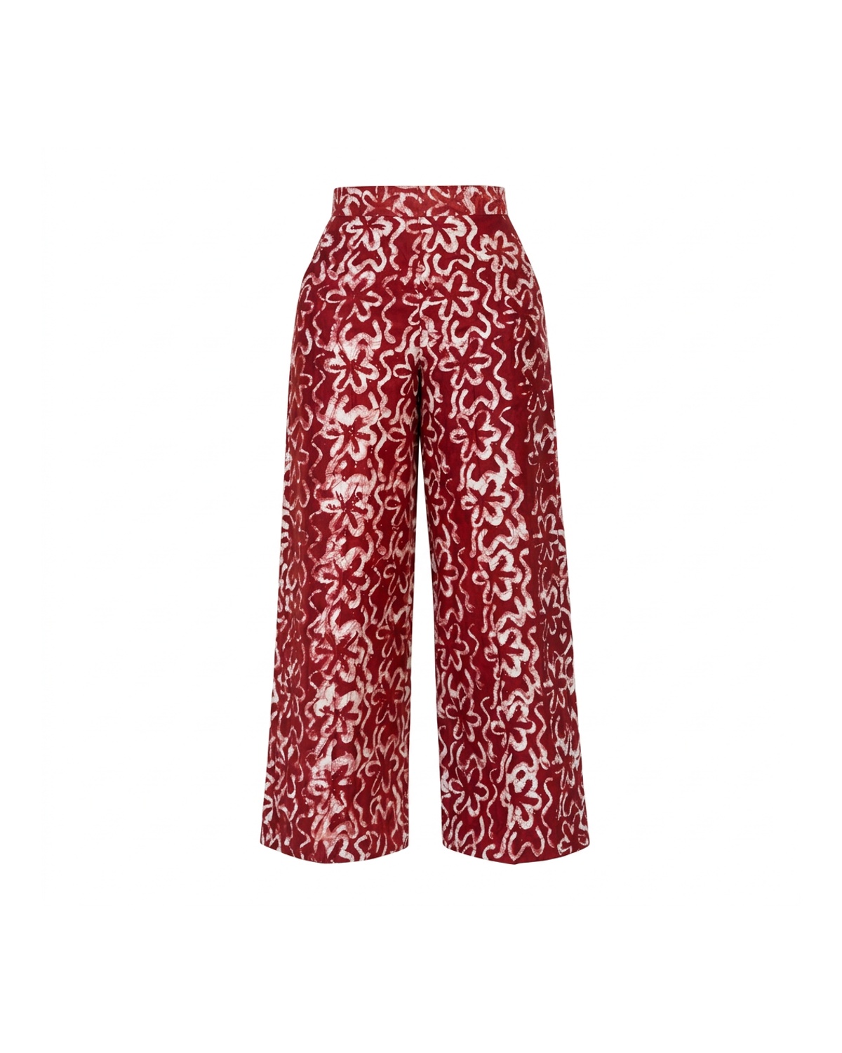 Wide-Leg Batik Trousers — Red Floral