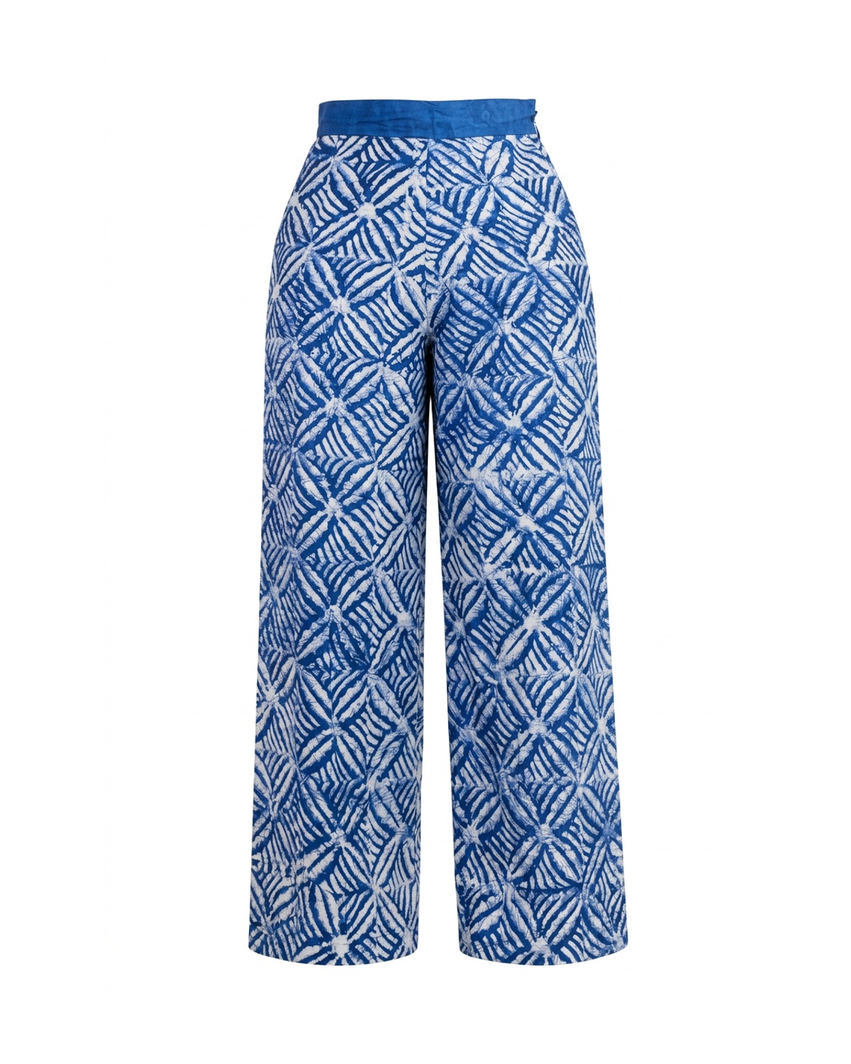 Wide-Leg Batik Trousers — Blue Leaf