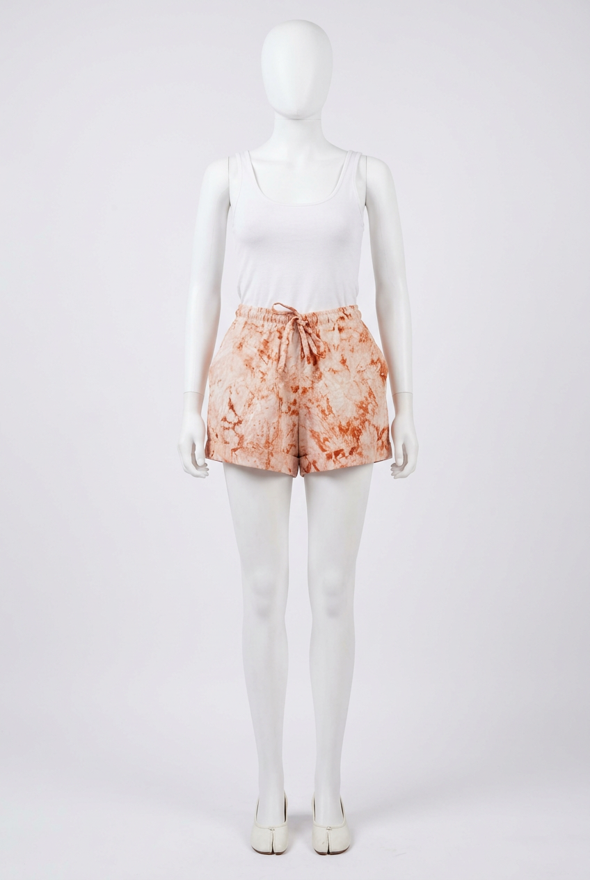 Peach Batik Shorts on a mannequin