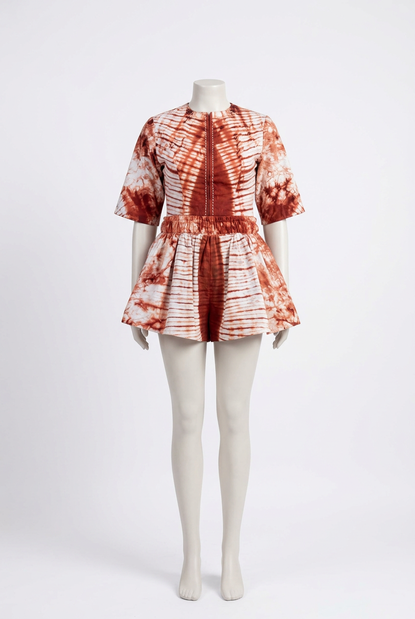 Rust-Red Batik Set on a mannequin