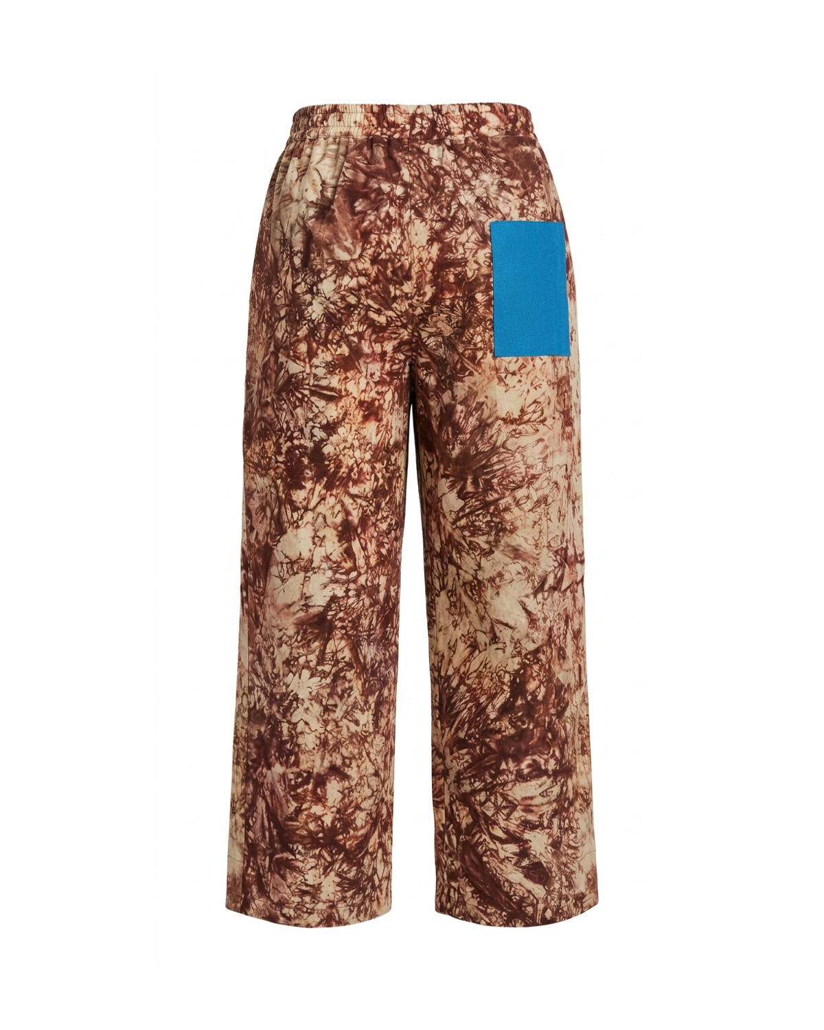 Wide-Leg Batik Trousers — Brown with Blue Pocket